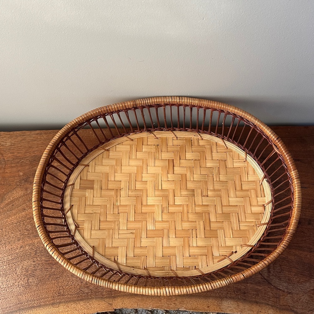 Woven Rattan Basket Tray Boho VTG Wall Decor Oval Wicker Baskets - Picture 3 of 6